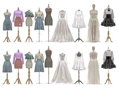 Mannequins Showcasing Various Fashion Clothing Styles Including Dresses Tops And Skirts 3d model