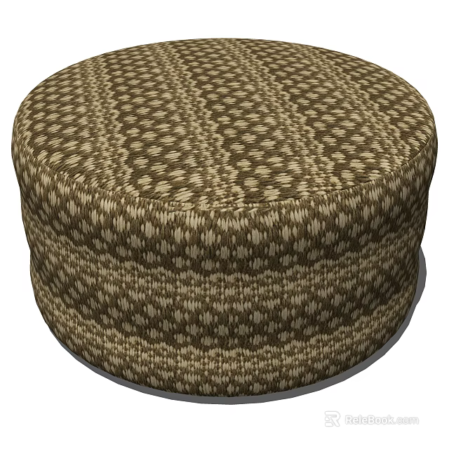 Round Woven Brown And Beige Textured Fabric Ottoman For Cozy Home Decor 3d model 