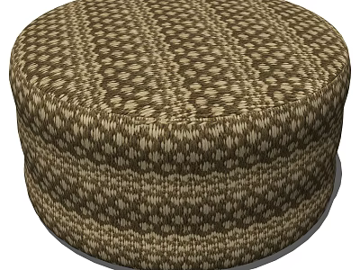 Round Woven Brown And Beige Textured Fabric Ottoman For Cozy Home Decor 3d model