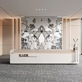 Front desk lobby sales lobby reception area reception desk background wall sculpture chandelier 3d model