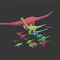 Colorful Reptile Dinosaur Models In Various Sizes On Smooth Surface With Reflections 3d model
