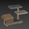 Modern Wooden Multi Layer Storage Shelf With Gray Platforms And Curved Base Design