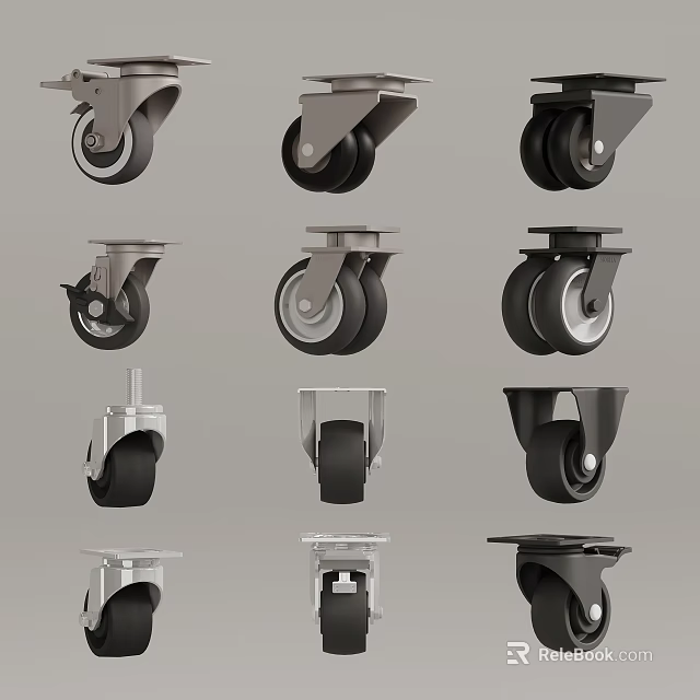 Various Swivel Caster Wheels With Heavy Duty Locking Brackets And Rubber Tires Design 3d model 