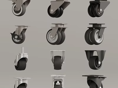 Various Swivel Caster Wheels With Heavy Duty Locking Brackets And Rubber Tires Design 3d model