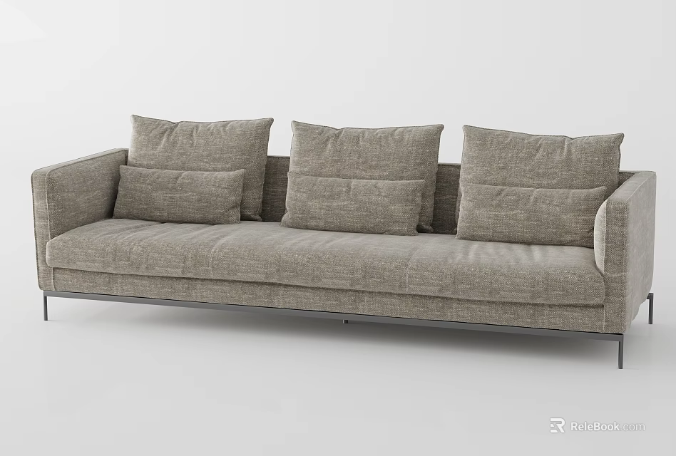 Comfortable Modern Gray Sectional Sofa With Plush Cushions And Sleek Metal Legs 3d model