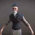 Bearded Human Character In Traditional Attire 3D Rendering With Vest Hat And Apron