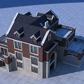 Classic Multi Story Detached Villa With Red Brick Exterior Gray Roof And Balconies