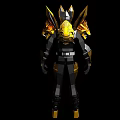 Armored Warrior In Golden Black Armor With Yellow Accents And Red Chest Emblem