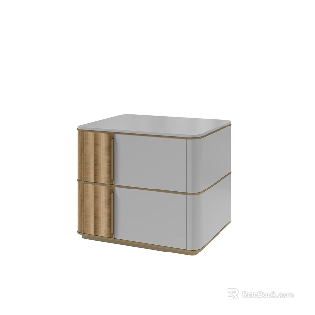 Modern Bedside Table With Woven Panel Two Drawers And White Storage Design 3d model