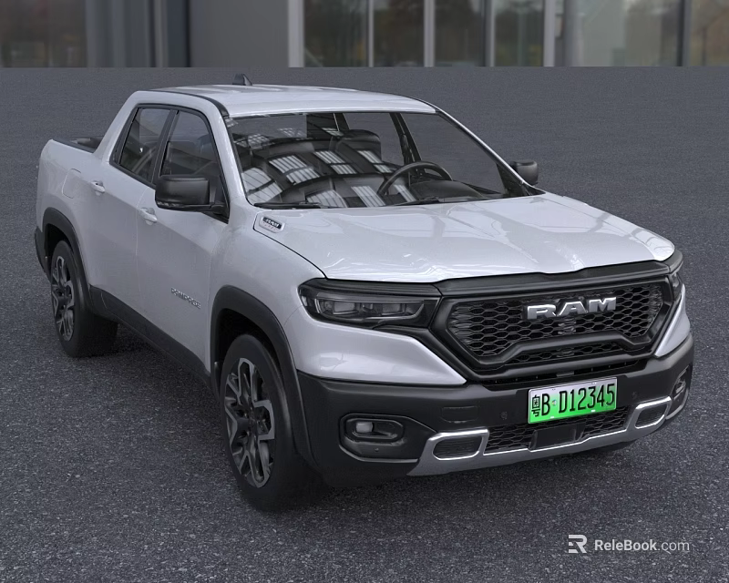 White RAM Pickup Truck With Modern Front Grille And Crew Cab Design 3d model 