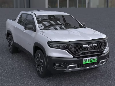 White RAM Pickup Truck With Modern Front Grille And Crew Cab Design 3d model