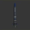 Military Weapon Missile With Blue Tip Gray Body And Bottom Thrusters Design