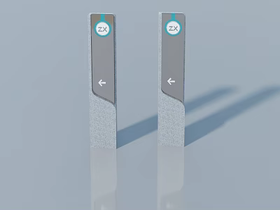 Two Modern Gray Swing Doors with Blue ZX Logo and Left Arrow Design 3d model