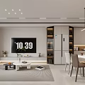 Modern Living and Dining Room Interior With Sofa Dining Table Chairs And Decorative Paintings