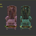 Rustic Vintage Carved Wooden Chairs With High Back Design And Metal Accents