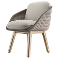 Gray Fabric Leisure Chair With Woven Armrest And Wooden Legs Design