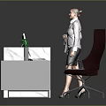 Modern Office Furniture With Marble Countertop Desk Dark Chair Green Plant And Magazine