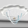 Cloud Shaped Kids Room Ceiling Light with Star Patterned Interior and Blue Brackets