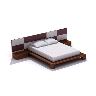 Modern Double Bed With Brown White Paneled Headboard Wooden Frame Bedside Tables White Mattress Pillows 3d model