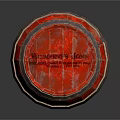 Vintage Red Wooden Barrel With Black Rhinoceros Design And Metal Hoops