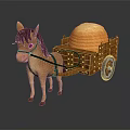 Horse Drawn Wooden Cart Carrying Large Hay Bales on Dark Surface