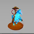 Cowgirl Character With Red Braids Riding Blue Horse On Orange Desert Base