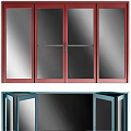 Modern Casement Windows With Red Blue Gray Frames And Open Sashes 3d model