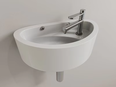 Modern Sleek White Wall Mounted Ceramic Washbasin With Silver Faucet 3d model