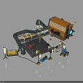 Industrial Mechanical Equipment Setup Featuring Orange Yellow Structure Curved Metal Pipes And Small Tools