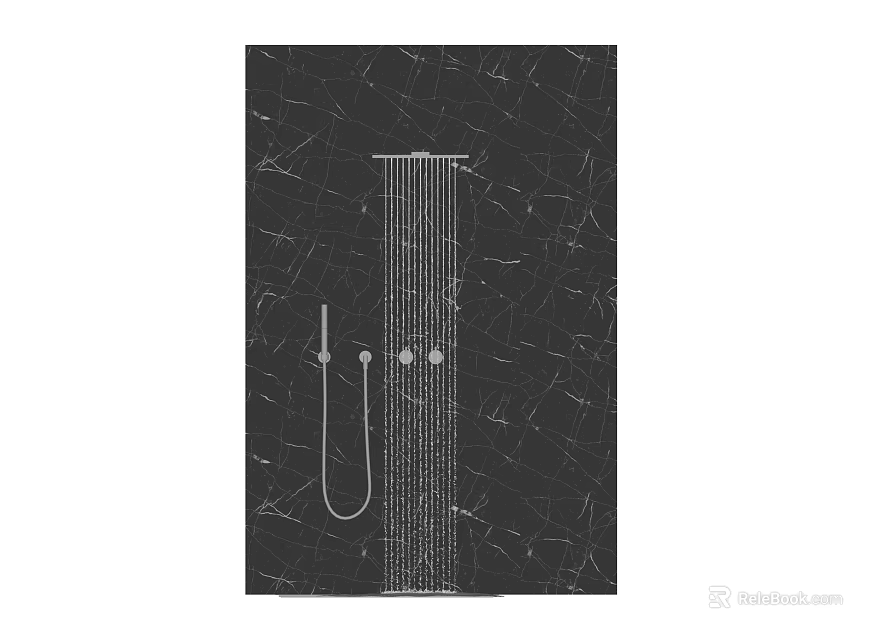 Modern Shower System With Rainfall Head Handheld Sprayer And Control Knobs On Black Marble 3d model 