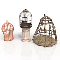Decorative Bird Cages In Various Styles Including Pink Wooden And Straw Designs