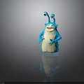 Cute Blue Cartoon Character Creature With Big Eyes Antennae And White Belly Standing