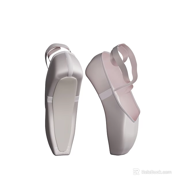 White and Pink Ballet Shoes With Ribbon Straps And Toe Box Design 3d model 