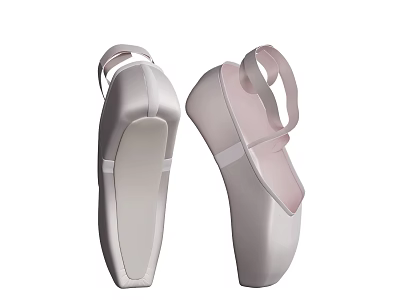 White and Pink Ballet Shoes With Ribbon Straps And Toe Box Design 3d model
