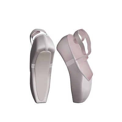 White and Pink Ballet Shoes With Ribbon Straps And Toe Box Design 3d model