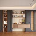 Elegant Modern Wooden Sideboard With Open Storage Artwork And Green Plants