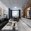 Modern Office Interior Design With Large Desk Black Leather Chair And Wall Art Decor