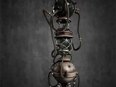 Vintage Industrial Decorative Ornament Set Featuring Metal Pipes Gears And Unique Layered Design 3d model