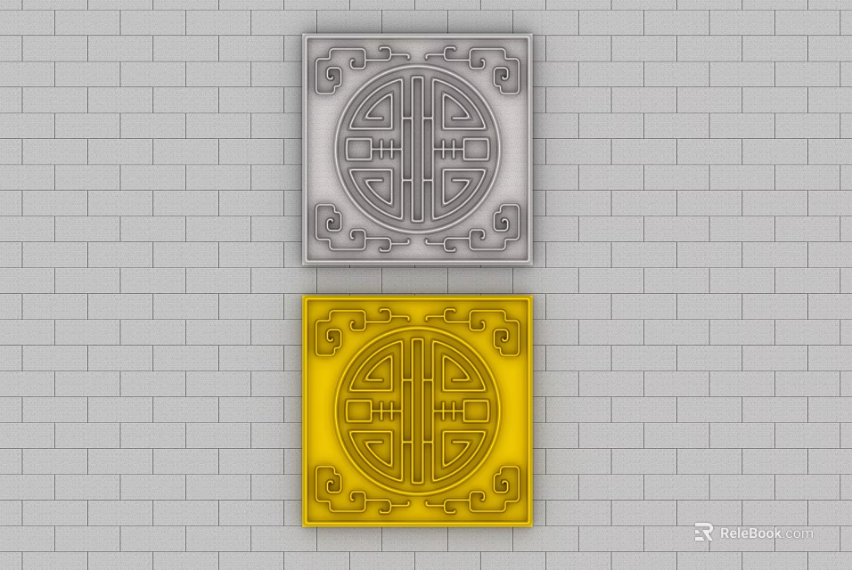 Single Family Villa With Traditional Gray And Yellow Square Decorative Patterns On Brick Wall 3d model 