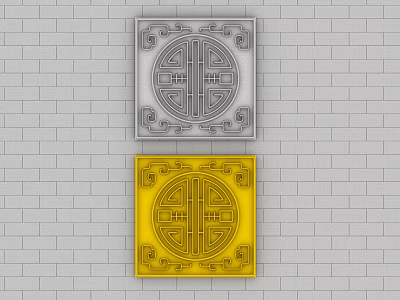Single Family Villa With Traditional Gray And Yellow Square Decorative Patterns On Brick Wall 3d model