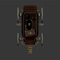 Vintage Maroon Carriage With Orange Wheels And Roof Luggage Trunk Design