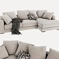 Light Gray Sectional Sofa With Pillows And Throw Blanket Modern Design 3d model