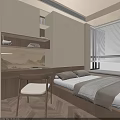Minimalist Tatami Bedroom Interior With Wooden Desk Bookshelf And Soft Lighting