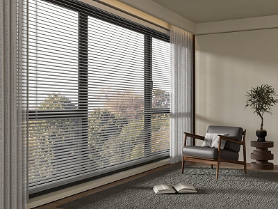 Quiet venetian blinds curtains leisure chair side 3d model