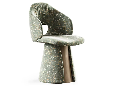 Green Patterned Modern Bar Stool With Curved Backrest Seat And Wooden Base 3d model