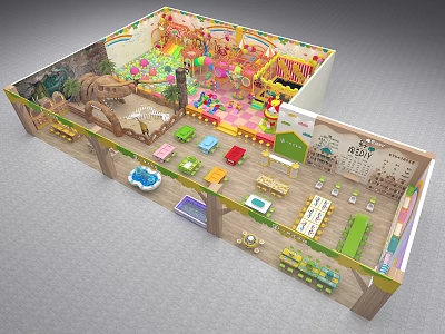 Dinosaur Themed Kids Mall Store Interior With Colorful Play Area Interactive Toys And Dinosaur Models 3d model