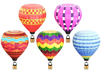 Colorful Hot Air Balloons With Diverse Patterns And Vibrant Color Designs 3d model