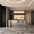 Elegant Modern Sideboard With Bar Counter Stools Decorative Backsplash And Wine Bottles