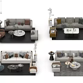 Modern Sofa Coffee Table Combination With Throw Pillows Side Tables And Area Rugs 3d model