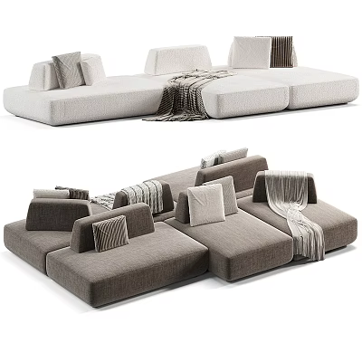 Modern Fabric Sectional Sofa In Light And Dark Gray With Decorative Pillows And Throw Blankets 3d model